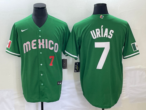 Men's Mexico Baseball #7 Julio Urias Number Green 2023 World Baseball Classic Stitched Jersey 1