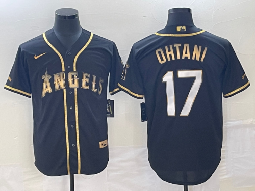 Men's Los Angeles Angels #17 Shohei Ohtani Black Gold Stitched MLB Cool Base Nike Jersey