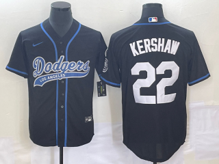 Men's Los Angeles Dodgers #22 Clayton Kershaw Black Cool Base Stitched Baseball Jersey1