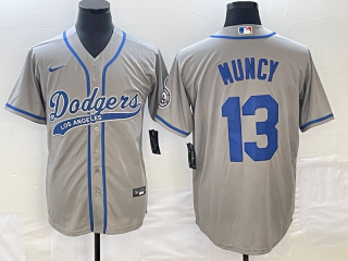 Men's Los Angeles Dodgers #13 Max Muncy Grey With Patch Cool Base Stitched Baseball Jersey