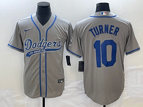 Men's Los Angeles Dodgers #10 Justin Turner Grey With Patch Cool Base Stitched Baseball Jersey1