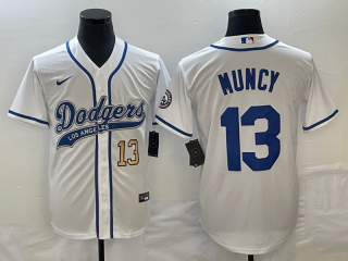 Men's Los Angeles Dodgers #13 Max Muncy Number White With Patch Cool Base Stitched Baseball Jersey