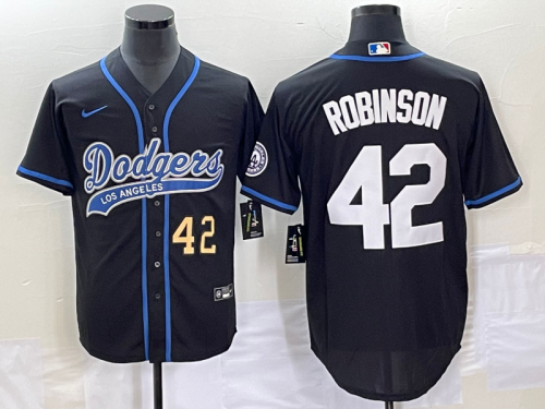 Men's Los Angeles Dodgers #42 Jackie Robinson Number Black With Patch Cool Base Stitched Baseball Jersey