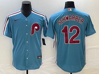 Men's Philadelphia Phillies #12 Kyle Schwarber Blue Cooperstown Throwback Cool Base Nike Jersey