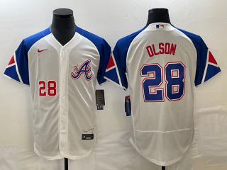 Men's Atlanta Braves #28 Matt Olson Number White 2023 City Connect Flex Base Stitched Jersey2