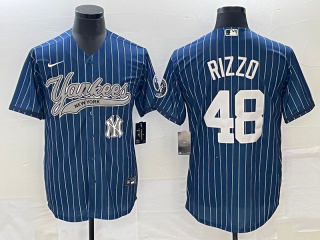 Men's New York Yankees #48 Anthony Rizzo Navy With Patch Cool Base Stitched Baseball Jersey