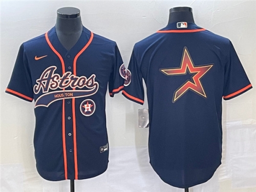 Men's Houston Astros Navy Team Big Logo With Patch Cool Base Stitched Baseball Jersey2