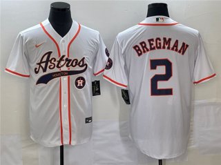 Men's Houston Astros #2 Alex Bregman White With Patch Cool Base Stitched Baseball Jersey