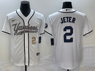 Men's New York Yankees #2 Derek Jeter Number White Cool Base Stitched Baseball Jersey