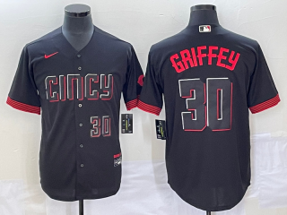 Men's Cincinnati Reds #30 Ken Griffey Jr Number Black 2023 City Connect Cool Base Stitched Jersey2