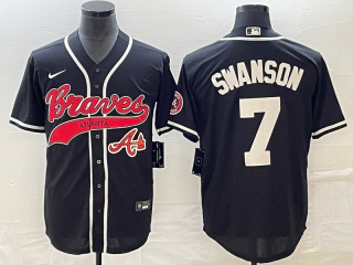 Men's Atlanta Braves #7 Dansby Swanson Black Cool Base Stitched Baseball Jersey