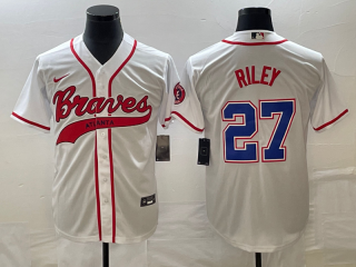 Men's Atlanta Braves #27 Austin Riley White Cool Base With Patch Stitched Baseball Jersey