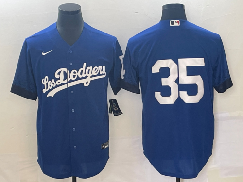 Men's Los Angeles Dodgers #35 Cody Bellinger NO Name Blue 2021 City Connect Cool Base Stitched Jersey