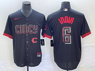 Men's Cincinnati Reds #6 Jonathan India Black 2023 City Connect With Patch Stitched Jersey1