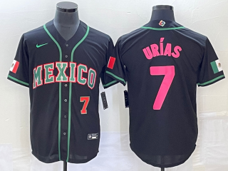 Men's Mexico Baseball #7 Julio Urias Number 2023 Black Pink World Classic Stitched Jersey1