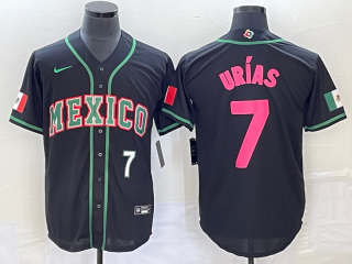 Men's Mexico Baseball #7 Julio Urias Number 2023 Black Pink World Classic Stitched Jersey2