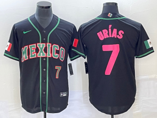 Men's Mexico Baseball #7 Julio Urias Number 2023 Black Pink World Classic Stitched Jersey3