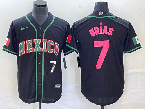 Men's Mexico Baseball #7 Julio Urias Number 2023 Black Pink World Classic Stitched Jersey4