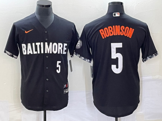 Men's Baltimore Orioles #5 Brooks Robinson Number Black 2023 City Connect Cool Base Stitched Jersey 1