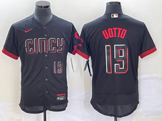 Men's Cincinnati Reds #19 Joey Votto Number Black 2023 City Connect Flex Base Stitched Jersey 2