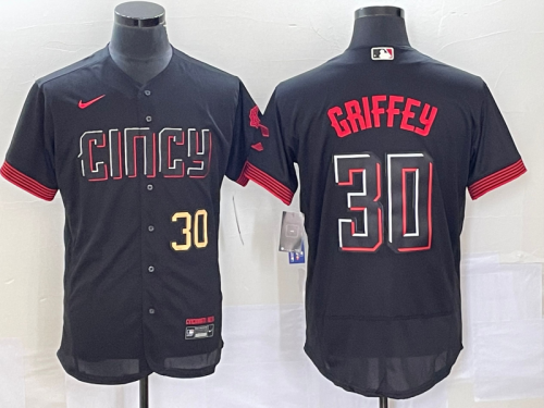 Men's Cincinnati Reds #30 Ken Griffey Jr Number Black 2023 City Connect Flex Base Stitched Jersey