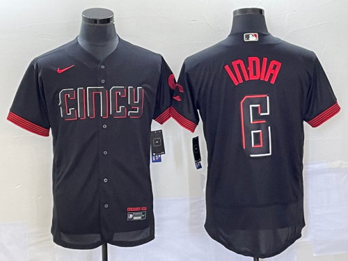 Men's Cincinnati Reds #6 Jonathan India Black 2023 City Connect Flex Base Stitched Jersey