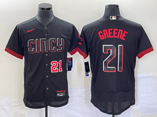 Men's Cincinnati Reds #21 Hunter Greene Number Black 2023 City Connect Flex Base Stitched Jersey