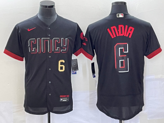 Men's Cincinnati Reds #6 Jonathan India Number Black 2023 City Connect Flex Base Stitched Jersey