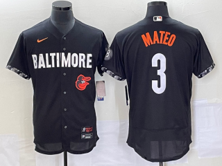 Men's Baltimore Orioles #3 Jorge Mateo Black 2023 City Connect Flex Base Stitched Jersey 1