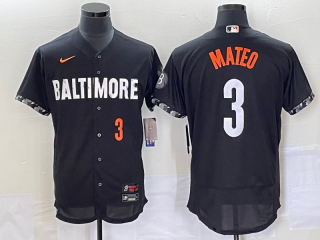 Men's Baltimore Orioles #3 Jorge Mateo Number Black 2023 City Connect Flex Base Stitched Jersey 1