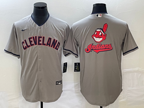 Men's Cleveland Guardians Gray Team Big Logo Cool Base Stitched Jersey