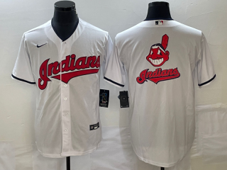 Men's Cleveland Guardians White Team Big Logo Cool Base Stitched Jersey