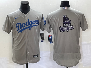 Men's Los Angeles Dodgers Gray Team Big Logo Flex Base Stitched Baseball Jersey 1