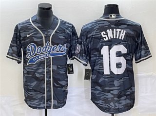 Men's Los Angeles Dodgers #16 Will Smith Gray Camo Cool Base With Patch Stitched Baseball Jersey