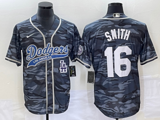 Men's Los Angeles Dodgers #16 Will Smith Gray Camo Cool Base With Patch Stitched Baseball Jersey