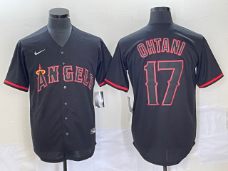 Men's Los Angeles Angels #17 Shohei Ohtani Lights Out Black Fashion Cool base Nike Jersey