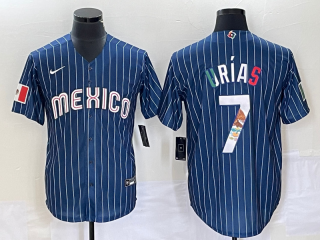 Men's Mexico Baseball #7 Julio Urías 2023 Navy World Baseball Classic Stitched Jersey4