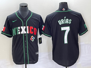 Men's Mexico Baseball #7 Julio Urias 2023 Black White World Classic Stitched Jersey 1