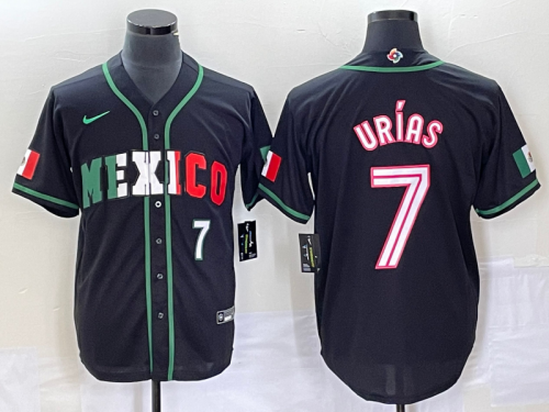 Men's Mexico Baseball #7 Julio Urias Number 2023 Black White World Classic Stitched Jersey