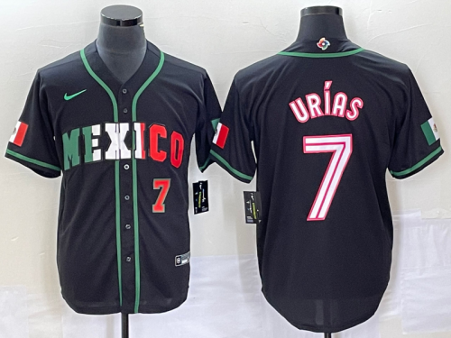 Men's Mexico Baseball #7 Julio Urias Number 2023 Black White World Classic Stitched Jersey1