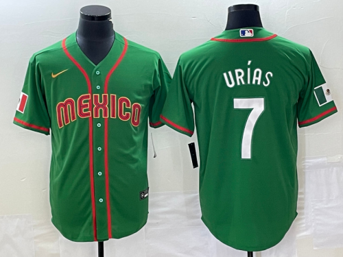 Men's Mexico Baseball #7 Julio Urias 2023 Green World Classic Stitched Jersey