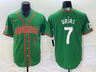 Men's Mexico Baseball #7 Julio Urias Number 2023 Green World Classic Stitched Jersey3