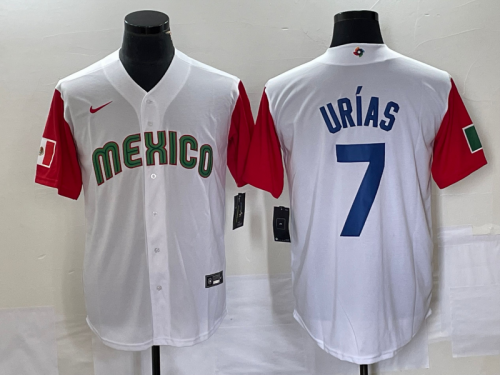 Men's Mexico Baseball #7 Julio Urias Number 2023 White Red World Classic Stitched Jersey6