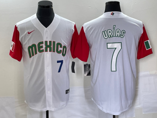 Men's Mexico Baseball #7 Julio Urias Number 2023 White Red World Classic Stitched Jersey33