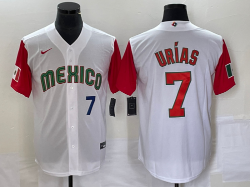 Men's Mexico Baseball #7 Julio Urias Number 2023 White Red World Classic Stitched Jersey 17