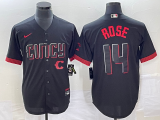 Men's Cincinnati Reds #14 Pete Rose Black 2023 City Connect Cool Base Stitched Jersey 1