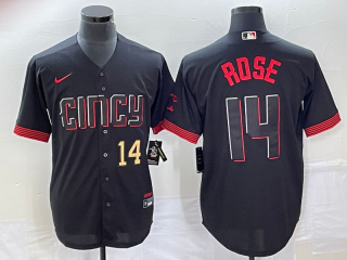 Men's Cincinnati Reds #14 Pete Rose Number Black 2023 City Connect Cool Base Stitched Jersey 1