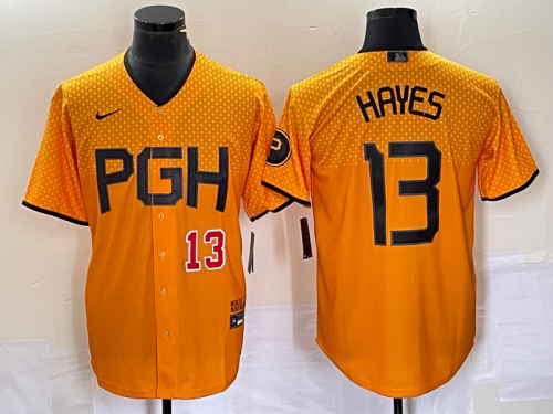 Men's Pittsburgh Pirates #13 KeBryan Hayes Number Gold 2023 City Connect Stitched Jersey