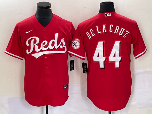 Men's Cincinnati Reds #44 Elly De La Cruz Red With Patch Cool Base Stitched Baseball Jersey