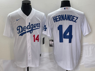 Men's Los Angeles Dodgers #14 Enrique Hernandez Number White Stitched Cool Base Nike Jersey